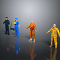 Four Character Models With Different Occupation Uniforms Standing In 3D Rendering 3d model