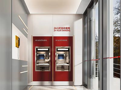 Bank 24 Hour Self Service Banking ATMs Entrance Featuring Glass Doors And Interior Design 3d model