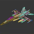 Colorful Cosmic Aerospace Fighter Model With Complex Patterns On Dark Background