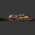 Tender Roasted Pig Meat Served with Golden Potatoes on Blue Plate