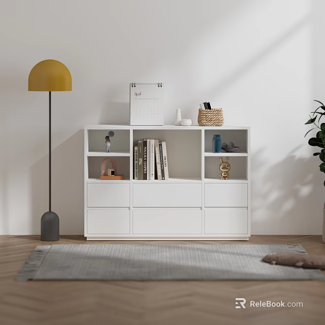 Modern Minimalist White Display Cabinet With Open Shelves And Drawers For Living Room Decor Storage 3d model 