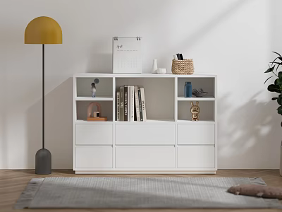 Modern Minimalist White Display Cabinet With Open Shelves And Drawers For Living Room Decor Storage 3d model