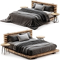 Modern Double Bed Log Double Bed Fabric Double Bed Double Bed Combination 3d model