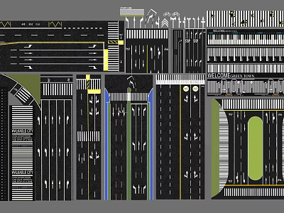 Comprehensive Road Facilities Design Featuring Traffic Signs Lane Markings And Pedestrian Walkways 3d model