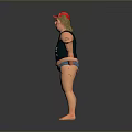 Man Wearing Red Hat Green Tank Top With American Flag Design Blue Shorts Gray Background