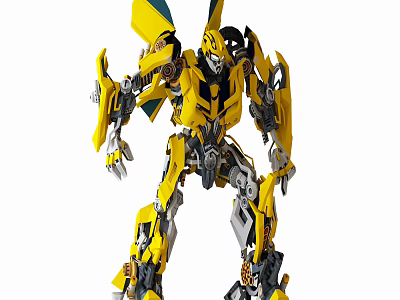 Yellow Mechanical Robot Figure With Detailed Joints And Metallic Exterior Parts 3d model