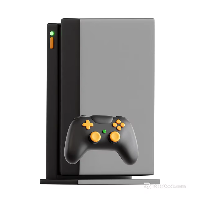 Modern Black Game Console With Green Indicator And Yellow Button Controller For Entertainment 3d model 