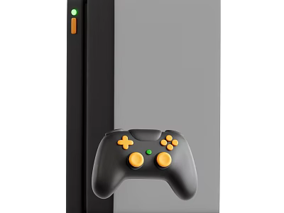 Modern Black Game Console With Green Indicator And Yellow Button Controller For Entertainment 3d model