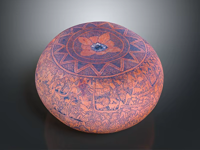 Traditional Geometric Dinnerware Set With Blue Orange Patterns And Round Ceramic Pieces 3d model