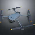 Advanced Gray Drone With Four Propellers Yellow Tip Blades And Camera System 3d model