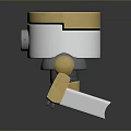 Small Robot With Yellow Top White Body Black Camera Lens Mechanical Legs And Blue Accents
