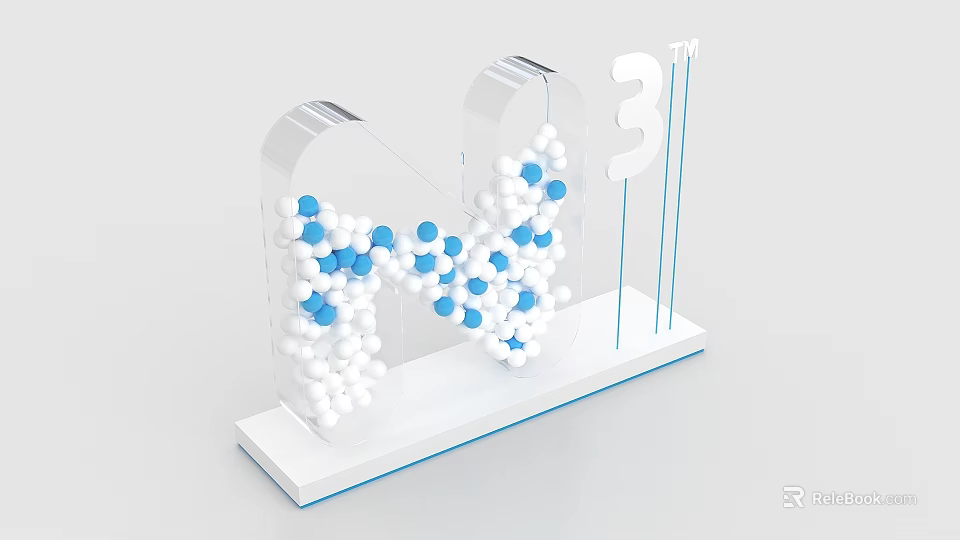 Photo Spot Transparent Letter M Number 31 With White Blue Balls White Base Blue Lines 3d model 