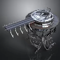 Futuristic Mechanical Structure Design With Circular Platform Metallic Pipes And Support Frames
