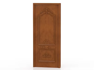 Classic Brown Wooden Hinged Door With Intricate Carved Decorative Patterns 3d model