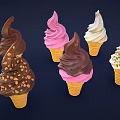 Colorful Assorted Ice Cream Cones With Vanilla Chocolate Strawberry Flavors And Sprinkles
