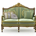 Light Green Multi Seat Sofa With Ornate Golden Carvings And Plush Pillows