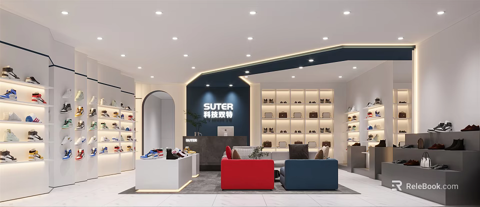 SUYTER Shoes Store Interior With Display Shelves And Comfortable Sofas 3d model 