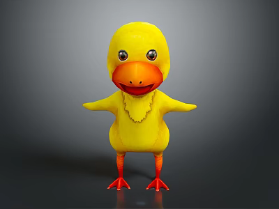 Cute Yellow Cartoon Duck Character With Orange Beak Feet And Necklace Design 3d model