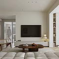 Modern Living Dining Area Interior With Wooden Table Sofa Coffee Table Hanging Lamp And Plants