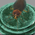 Cockroach with brown body and long antennae on green multi layered circular platform
