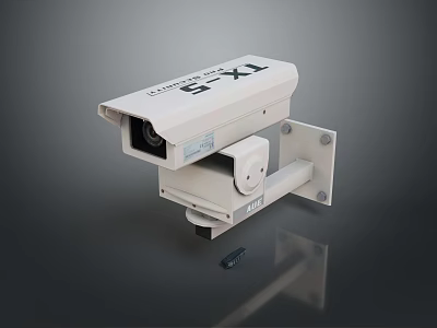 White TX-T Brand Surveillance Camera with Mounting Bracket for Computer Security Monitoring 3d model