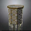Intricate Octagonal Side Table With White And Gold Geometric Pattern And Decorative Legs 3d model