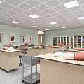 School Science Classroom With Student Workstations Large Screen Display And Ceiling Lights 3d model