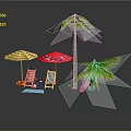 Beach Outdoor Setup With Palm Trees Yellow Red Umbrellas And Chairs