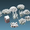 Snow Covered Bushes In Various Shapes And Sizes For Winter Landscape Design