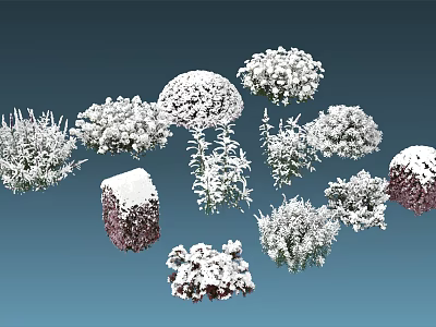 Snow Covered Bushes In Various Shapes And Sizes For Winter Landscape Design 3d model