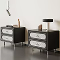 Modern Elegant Dark Bedside Nightstands With Exquisite Patterned Drawers And Sleek Metal Legs For Bedroom