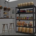 Practical Storage Shelf Filled With Snacks Beverages And Packaged Food In Kitchen Area