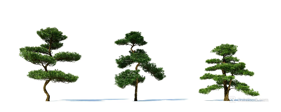 Arbors With Unique Curved Branches And Lush Green Foliage In Landscape 3d model 