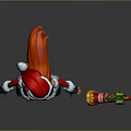 Game Movie Female Character in Santa Costume with Red Hair and Festive Christmas Weapons