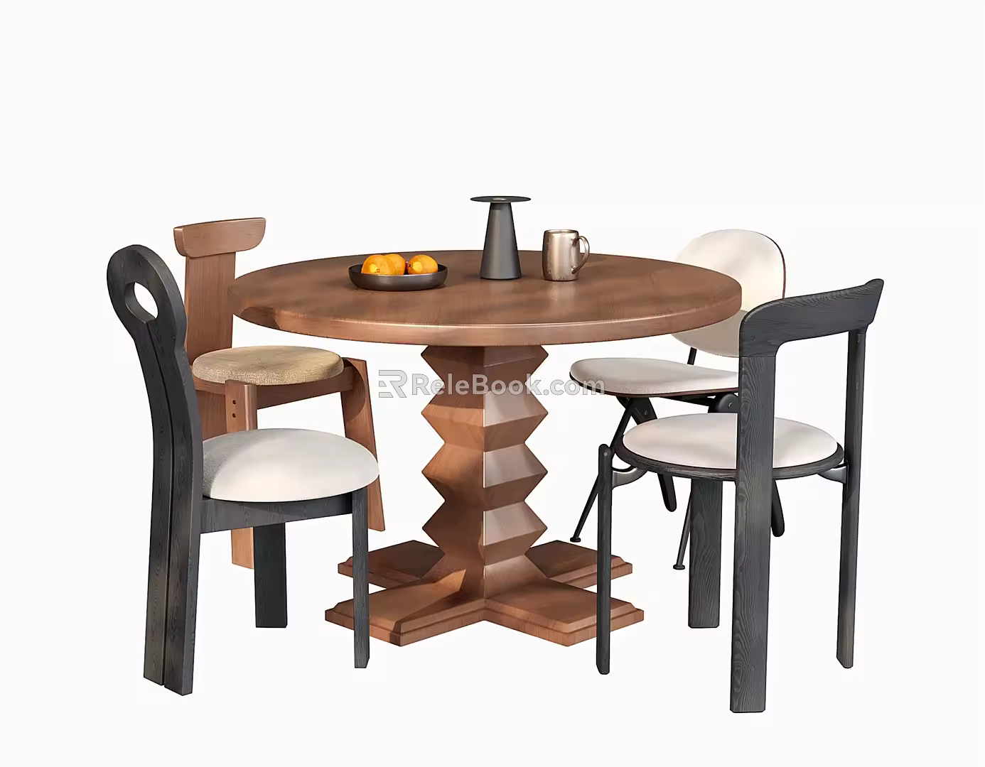 Middle Style Dining Table and Chair Round Dining Table Dining Chair Single Chair 3d model