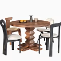 Middle Style Dining Table and Chair Round Dining Table Dining Chair Single Chair 3d model