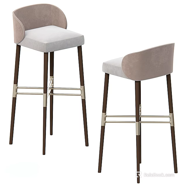 Elegant Modern Bar Stools With Light Upholstered Seats Dark Wooden Legs And Gold Accent Bars 3d model 