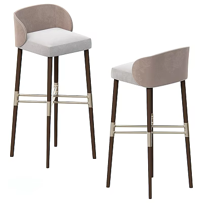 Elegant Modern Bar Stools With Light Upholstered Seats Dark Wooden Legs And Gold Accent Bars 3d model
