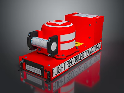 Red Flight Recorder Device With Warning Label And Metallic Components Design 3d model