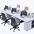 Modern Office Desk Setup With Ergonomic Chairs Computer Monitors And Drawers 3d model