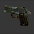 Classic Green And Black Pistol With Worn Wooden Grip And Retro Design