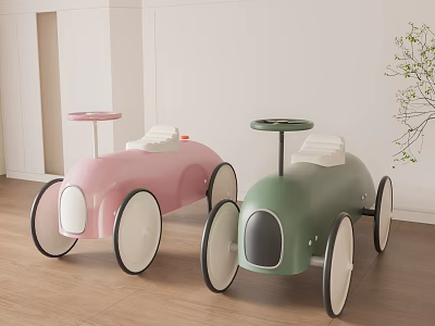 Pink And Green Electric Toy Cars With Large Wheels In Room 3d model