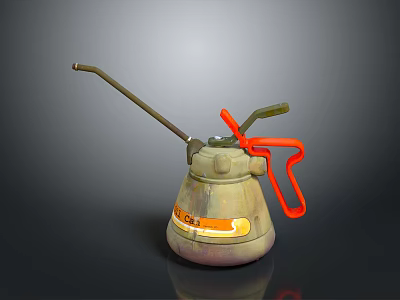 Vintage Industrial Metal Oil Can With Long Spout Orange Handle And Green Lever 3d model