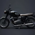 Vintage Black Motorcycle with Brown Leather Seat Round Headlight and Chrome Exhaust