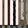 Quiet pillars, old wooden pillars, old wooden boards, wooden beams, column heads, columns 3d model