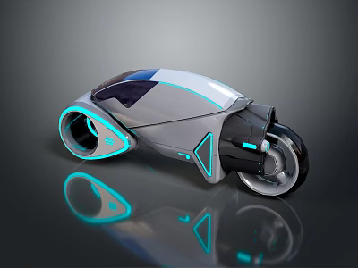 Futuristic Sleek Motorcycle Design with Cyan LED Lights and 3D Rendered Body 3d model