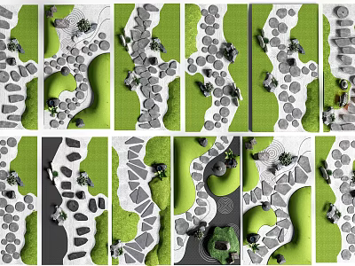 Stepping Stones Garden Path Design With Green Grass And Natural Stone Layouts 3d model