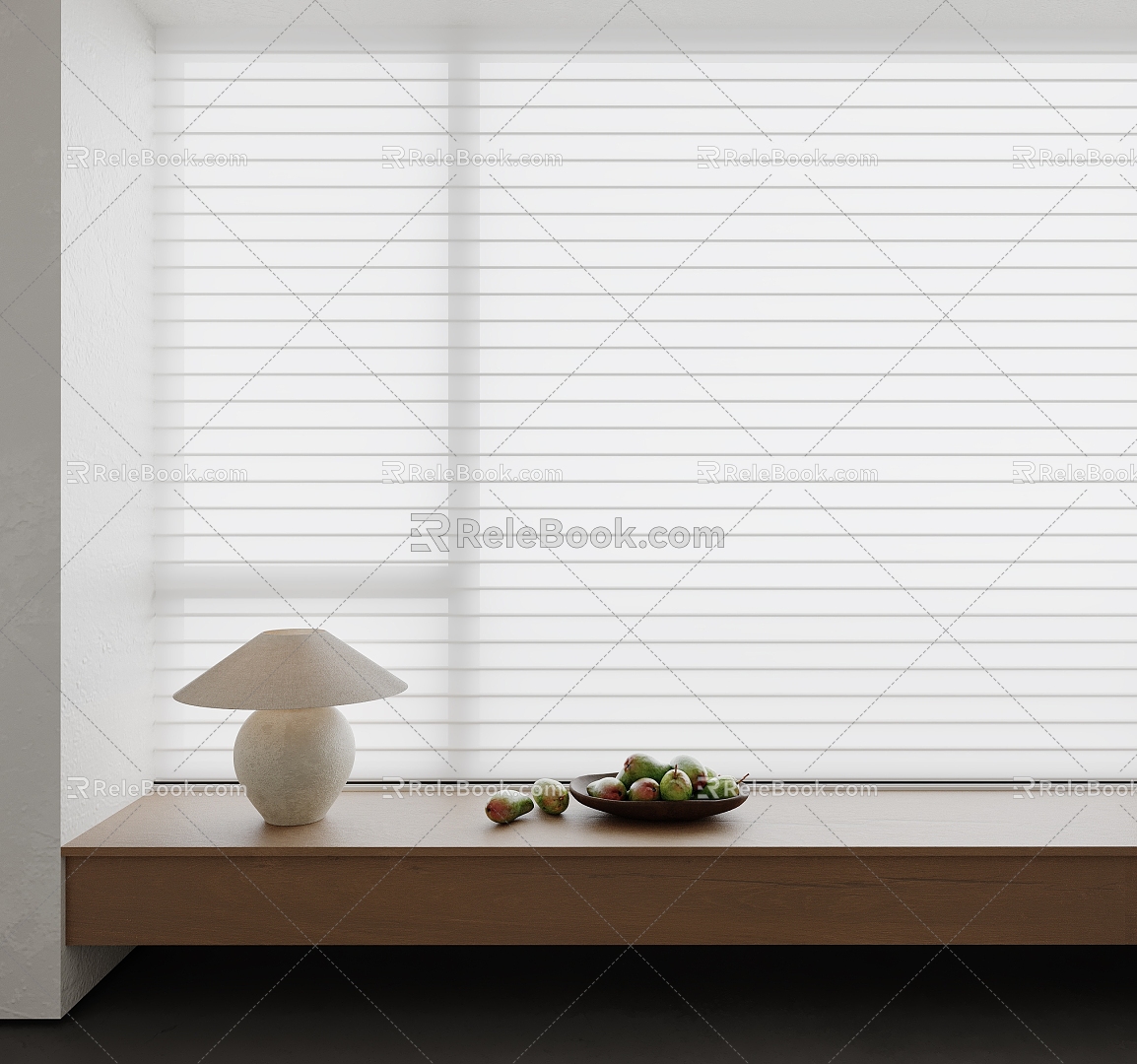 Venetian blinds, honeycomb blinds, roller blinds, dream blinds, fruit tray, table lamp 3d model