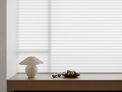 Venetian blinds, honeycomb blinds, roller blinds, dream blinds, fruit tray, table lamp 3d model