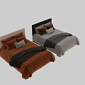 Modern Double Bed Design With Orange White Bedding Gray Blanket And Headboard 3d model